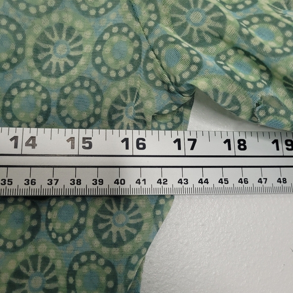 Vintage y2k New York & Company green mod celestial button front nylon mesh top M - Picture 4 of 5